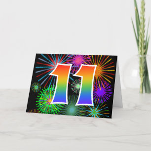 Colorful Fireworks + Rainbow Pattern "11" Event # Card