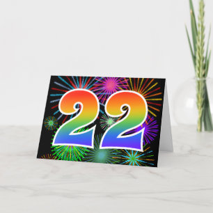 Colorful Fireworks + Rainbow Pattern "22" Event # Card