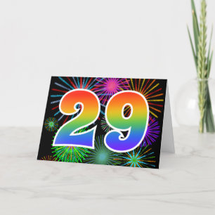 Colorful Fireworks + Rainbow Pattern "29" Event # Card