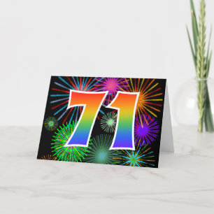 Colorful Fireworks + Rainbow Pattern "71" Event # Card