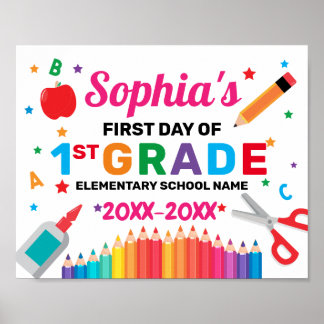 Colorful First Day of School Sign Label