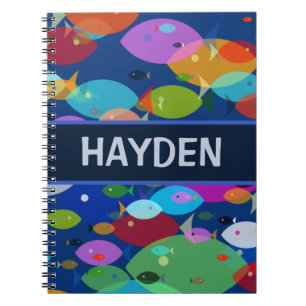Colorful Fish Abstract Pattern Blue Personalised Notebook