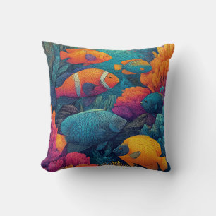 Colorful Fish, Beautiful Coral Reef, Cushion