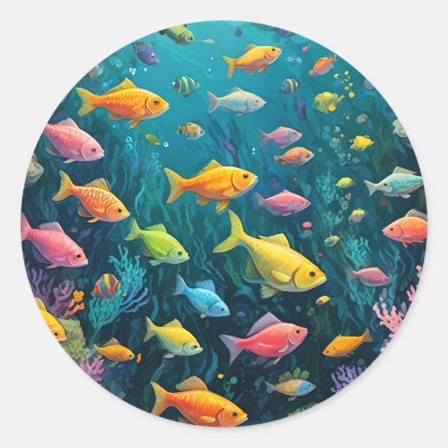 Colorful fish classic round sticker (Front)