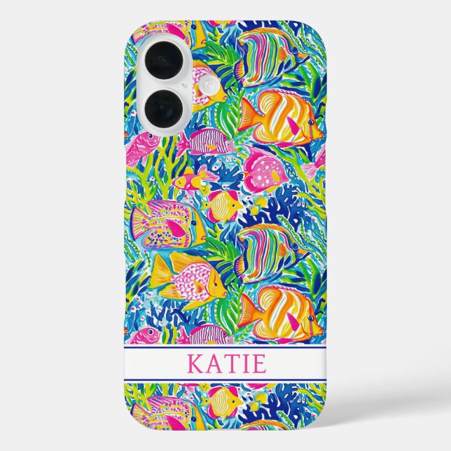 Colorful Fish Monogrammed Case-Mate iPhone Case (Back)