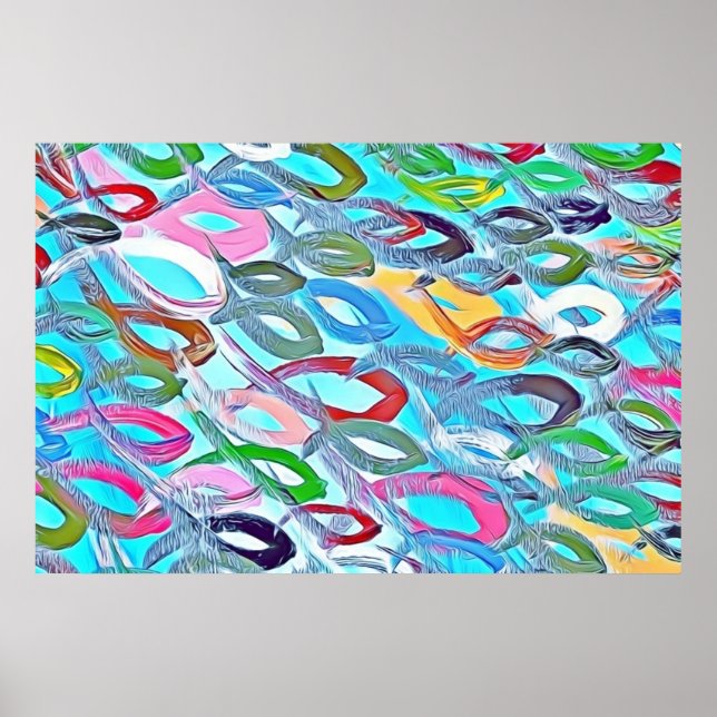 Colorful Fishes Abstract Paint Blue Pink Red Green Poster (Front)
