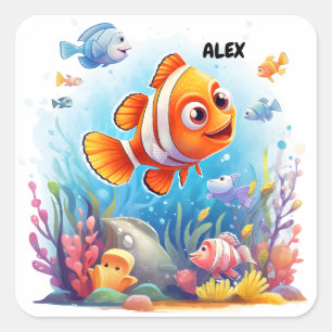 COLORFUL FISHES SQUARE STICKER