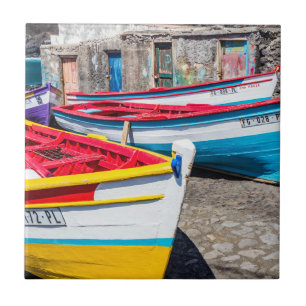 Colorful Fishing Boats, Cape Verde Tile
