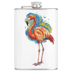 Colorful Flamingo Abstract Brushstroke Bird Art Hip Flask
