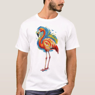 Colorful Flamingo Abstract Brushstroke Bird Art T-Shirt