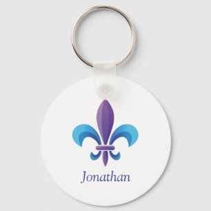 Colorful Fleur-de-lis on White Key Ring