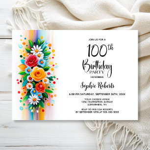 Colorful Floral 100th Birthday Party Invitation
