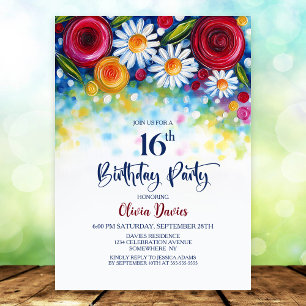 Colorful Floral 16th Birthday Party Invitation