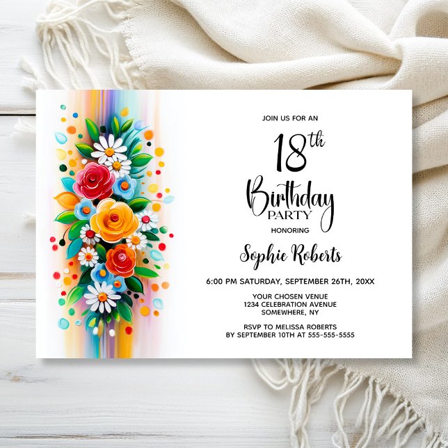 Colorful Floral 18th Birthday Party Invitation (Creator Uploaded)