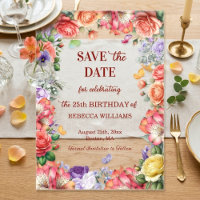 Colorful Floral 25th Birthday Party Save the Date