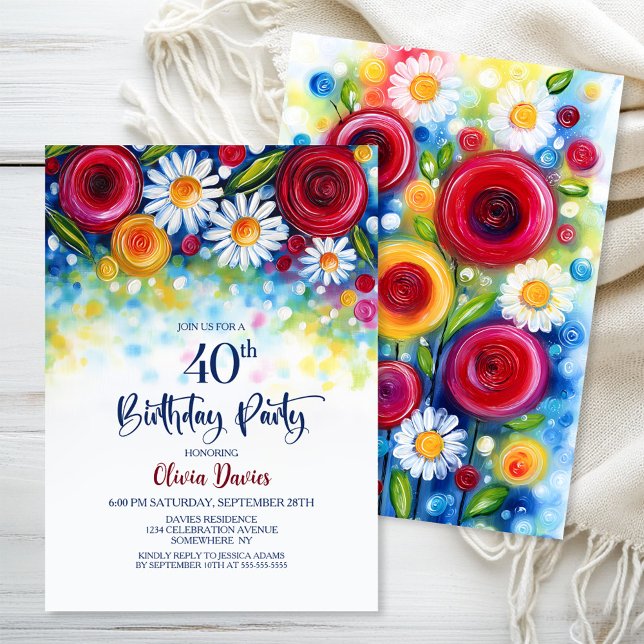 Colorful Floral 40th Birthday Party Invitation (Creator Uploaded)