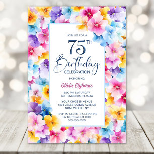 Colorful Floral 75th Birthday Party Invitation