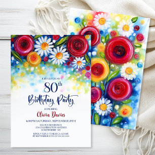 Colorful Floral 80th Birthday Party Invitation