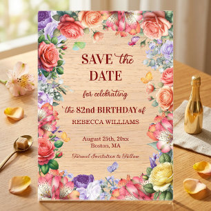 Colorful Floral 82nd Birthday Party Save the Date Acrylic Invitations