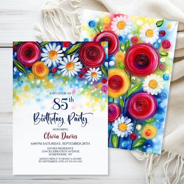 Colorful Floral 85th Birthday Party Invitation (Creator Uploaded)