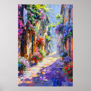 Colorful Floral Alley in Spring Poster