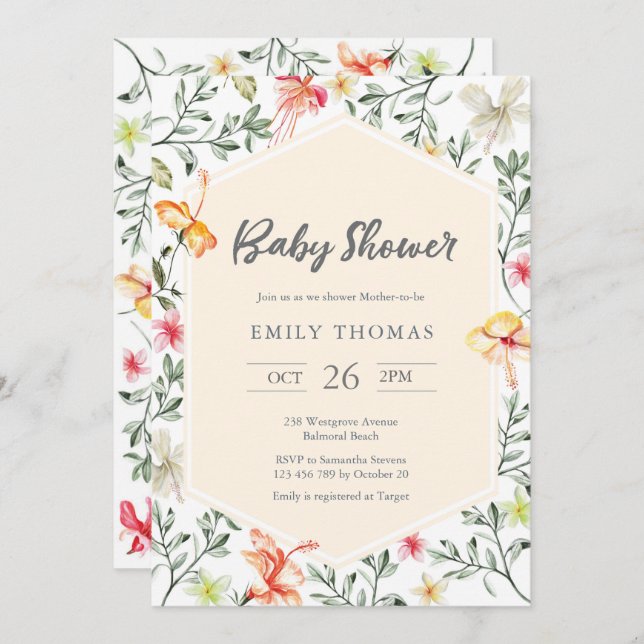 Colorful floral Baby Shower Invitation - neutral (Front/Back)