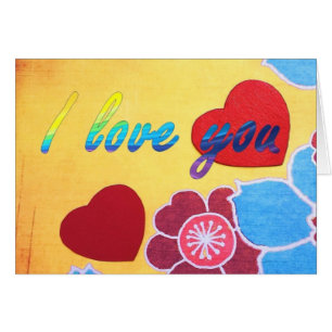 Colorful Floral Background Red Heart I love you