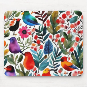 Colorful floral birds mouse mat