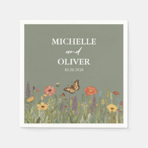 Colorful Floral Boho Wildflower Wedding Sage Green Napkin