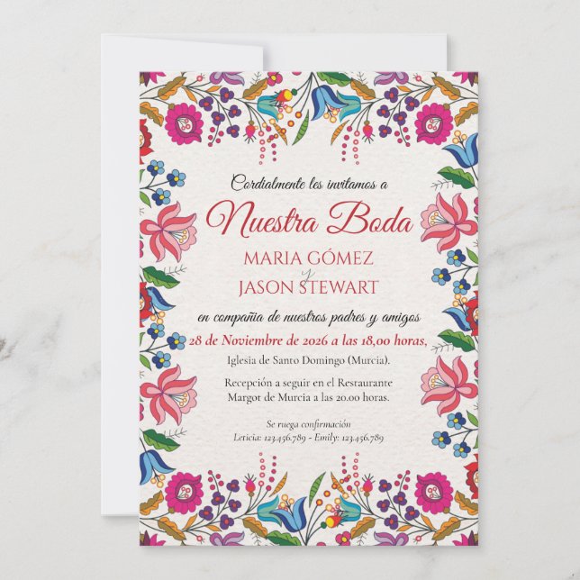 Colorful Floral Botanical Modern Spanish Wedding Invitation (Front)