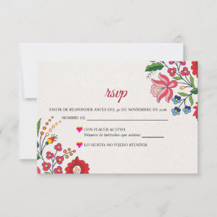 Colorful Floral Botanical Modern Spanish Wedding RSVP Card