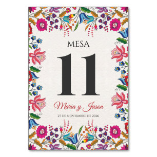 Colorful Floral Botanical Modern Spanish Wedding Table Number