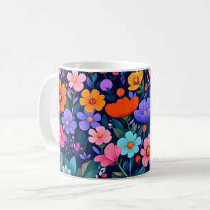 Colorful Floral, Bright Pattern Vibrant Folk Flowe Coffee Mug