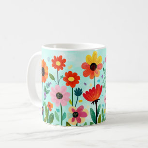 Colorful Floral, Bright Vibrant Folk pretty Coffee Mug