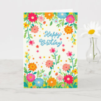 Colorful Floral Cheerful Garden Happy Birthday  Card