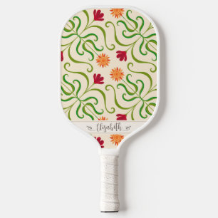 Colorful Floral Damask Sunflower Pattern Cute Folk Pickleball Paddle