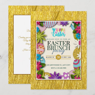 Colorful Floral Easter Egg Hunt 3D paper-cut style Invitation
