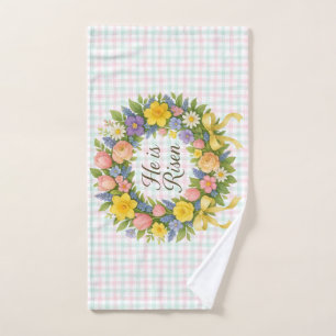 Colorful Floral Easter He is Risen wreath Hand Towel