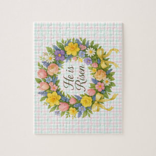 Colorful Floral Easter He is Risen wreath Jigsaw Puzzle