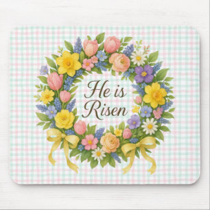 Colorful Floral Easter He is Risen wreath Mouse Mat