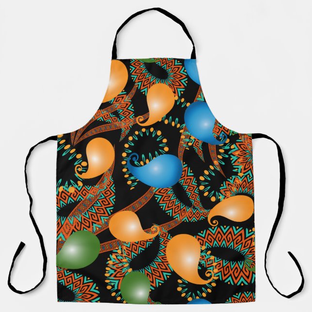 Colorful floral ethnic 3d Paisley seamless pattern Apron (Front)