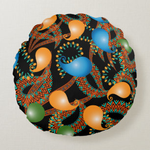 Colorful floral ethnic 3d Paisley seamless pattern Round Cushion