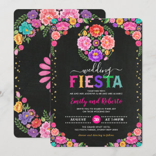 Colorful Floral Fiesta Mexican Chalkboard Wedding Invitation