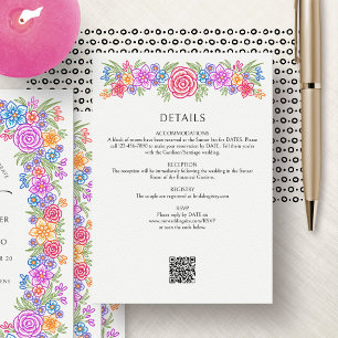 Colorful Floral Fiesta Wedding Details Enclosure Card