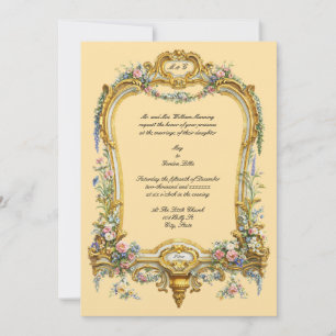 Colorful Floral Fruit Baroque Rococo Frame Wedding Invitation
