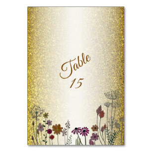 Colorful Floral Garden Gold Glitter Wedding Party Table Number