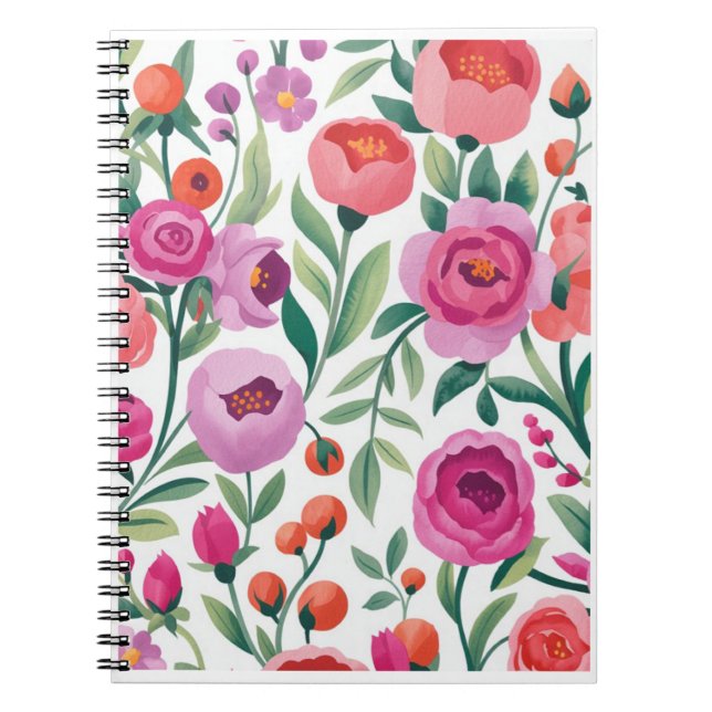 colorful floral garden illustration seamless patte notebook (Front)