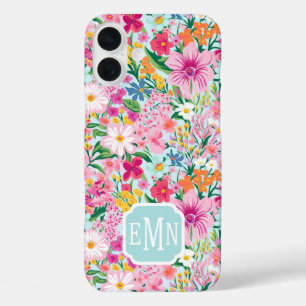 Colorful Floral Garden Monogrammed iPhone 16 Plus Case