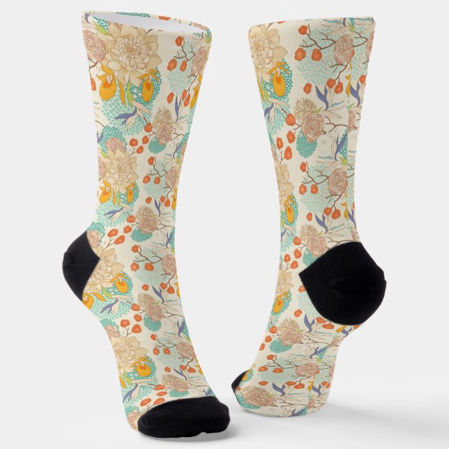 Colorful Floral Garden Pattern Socks (Angled)