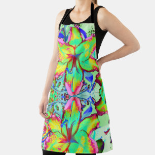 Colorful floral green pink lily tropical flowers apron